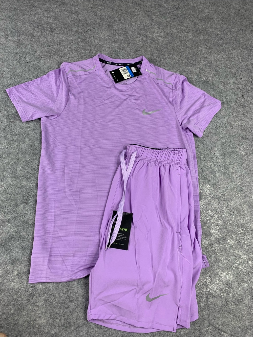 NWT Nike Miler Shirt Challenger Shorts Mens Medium Lavender Dri-FIT Running Set